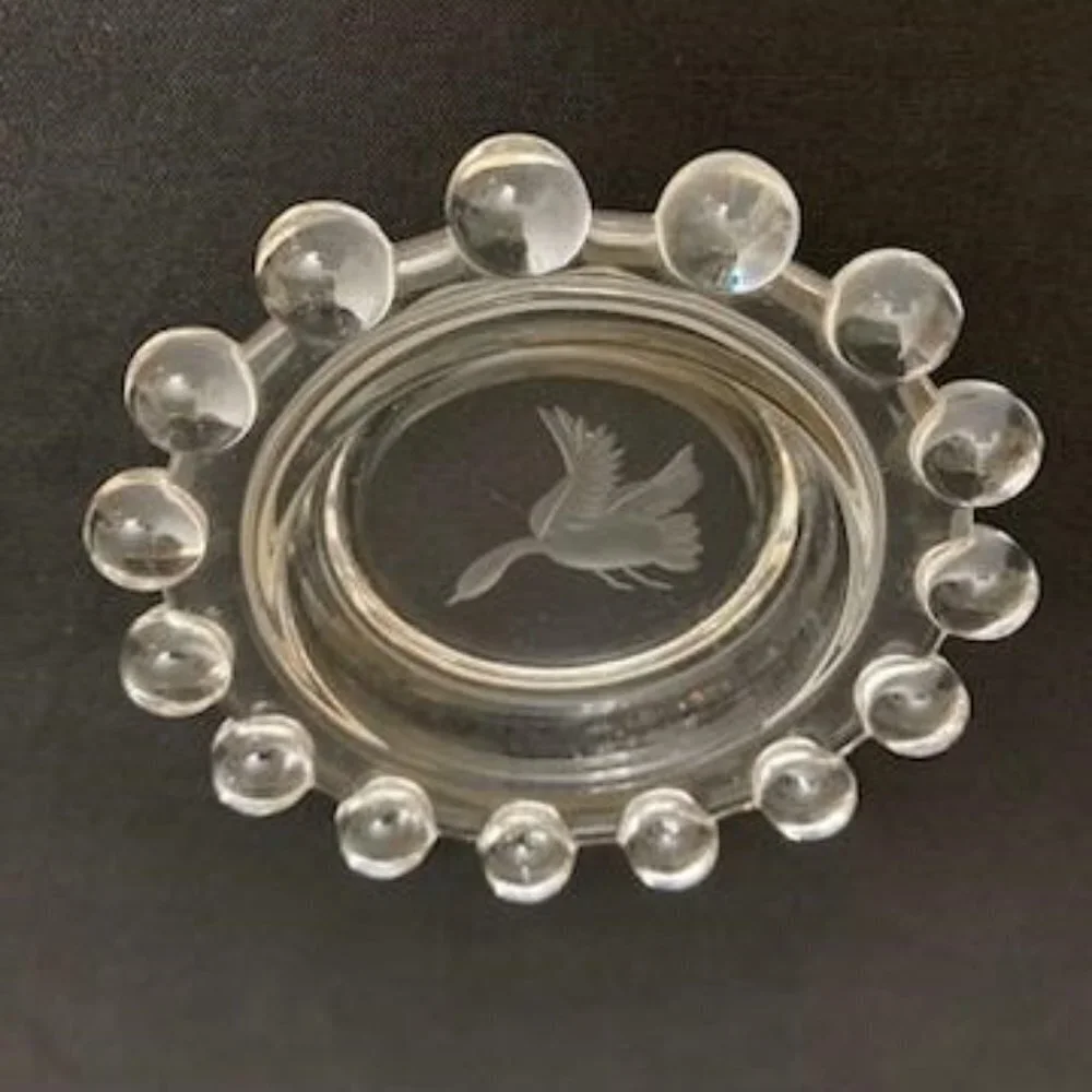 Vitg Beaded‎ Edge Clear Glass Candle Holder Ash Tray Trinket Dish Flying Duck